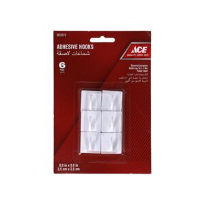 Ace 6-Piece Adhesive Hook White 0.9 x 0.9inch